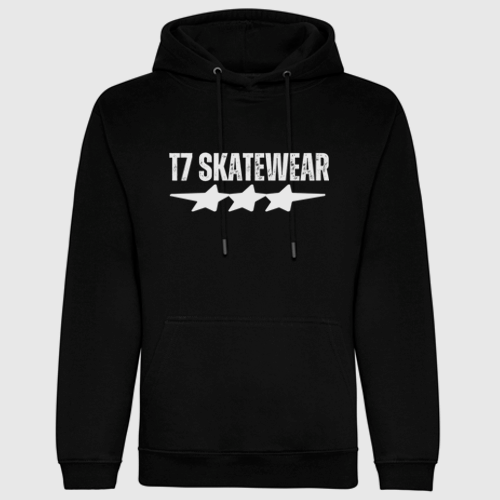 T7 Skatewear - Premium Organic Cotton Black & White Pullover Hoodie (All Sizes)