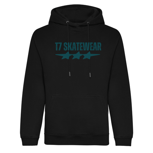 T7 Skatewear - Premium Organic Cotton Black & Blue Pullover Hoodie (All Sizes)
