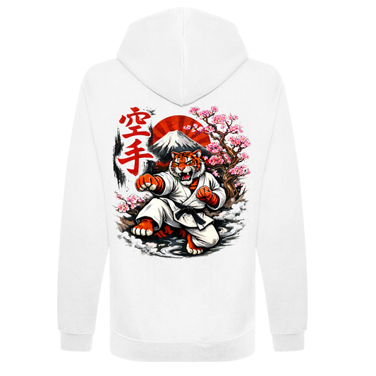Red Tiger Karate - Kicking Tiger: Pullover Hoodie (All Sizes) - White