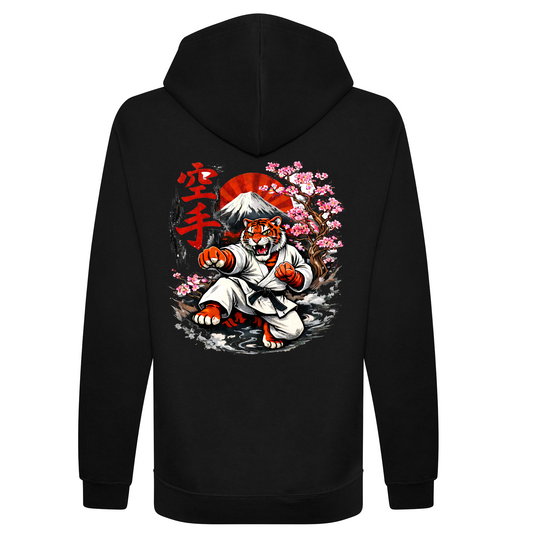 Red Tiger Karate - Kicking Tiger: Pullover Hoodie (All Sizes) - Black