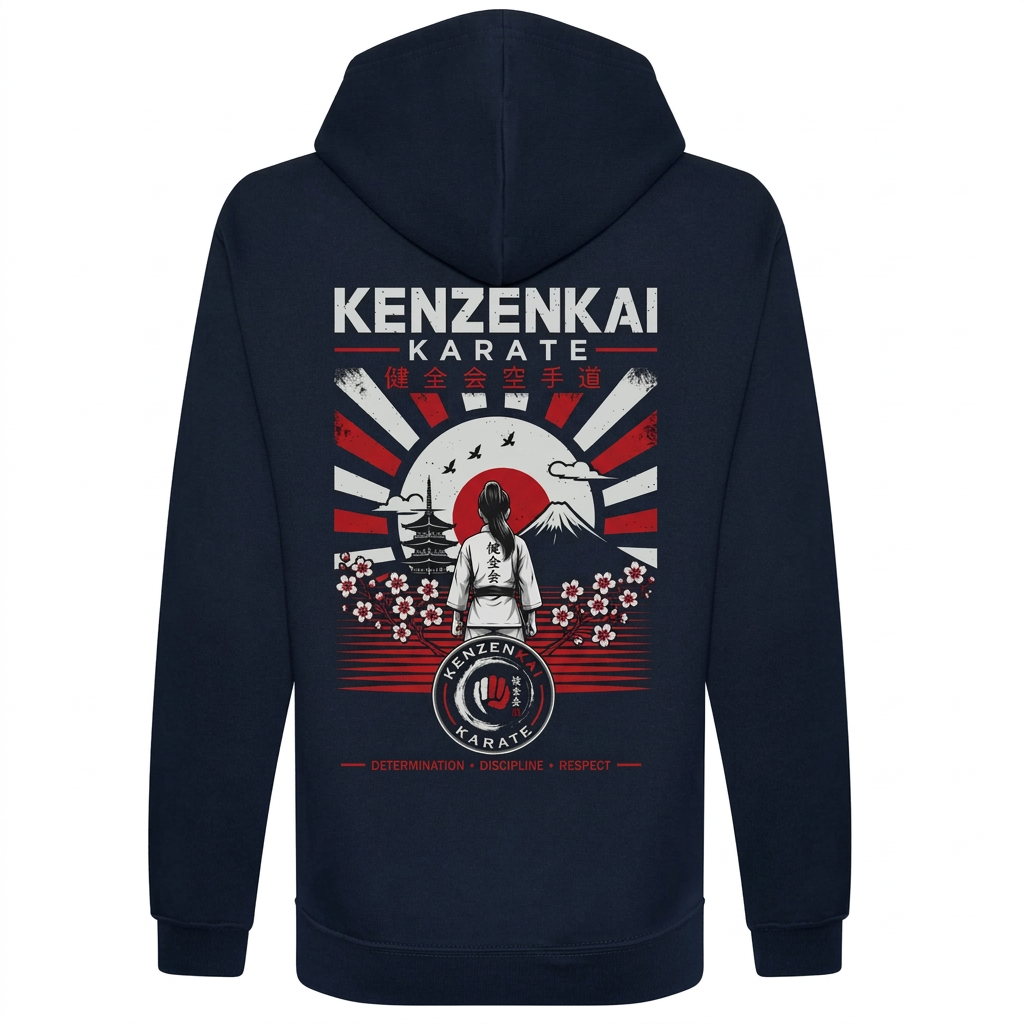 Navy Kenzenkai Karate hoodie female-design back