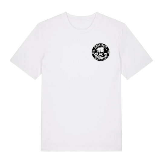 Coastline MA - Karate White Cotton Tee - Embroidered (Mono - All Sizes)
