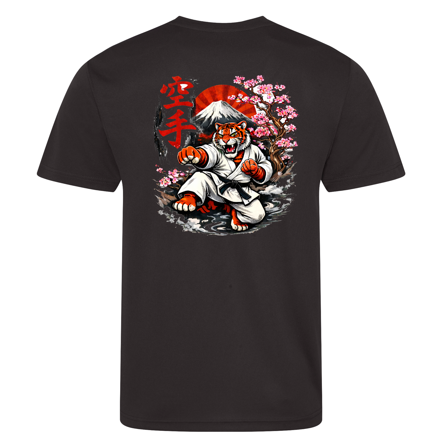 Red Tiger Karate - Kicking Tiger: Sports Poly Tee (All Sizes) - Black