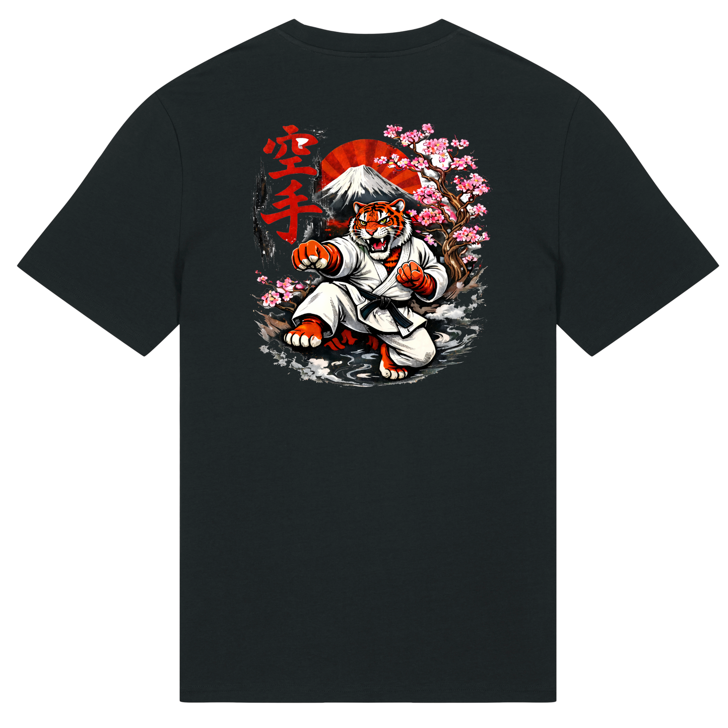 Red Tiger Karate - Kicking Tiger: Cotton Tee  (All Sizes) - Black